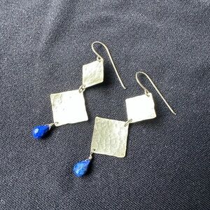 Handmade Sterling Silver Dangle Earrings with Blue Bead